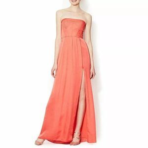 BCBG MAX AZRIA Pink Coral Strapless Fitted Bustier Slit Formal Prom Dress Size 8